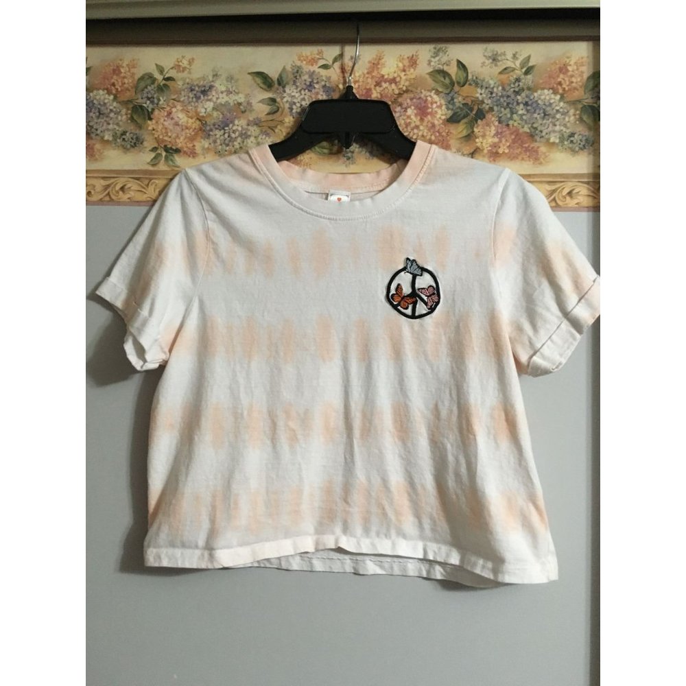 Messy Buns Lazy Days Small Tie Dye Peace Butterflies Cropped Oversized Top